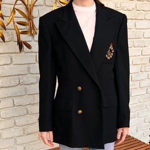 Ralph Lauren Women's Double Breasted Wool Black Sport Coat Jacket